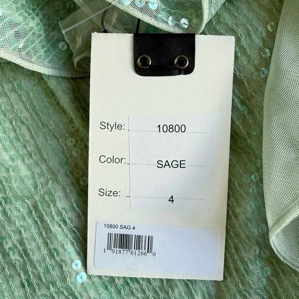 Mac Duggal NWT Sage Green Sequin One Shoulder Ruffle Cocktail Dress Size 4 - Picture 13 of 16